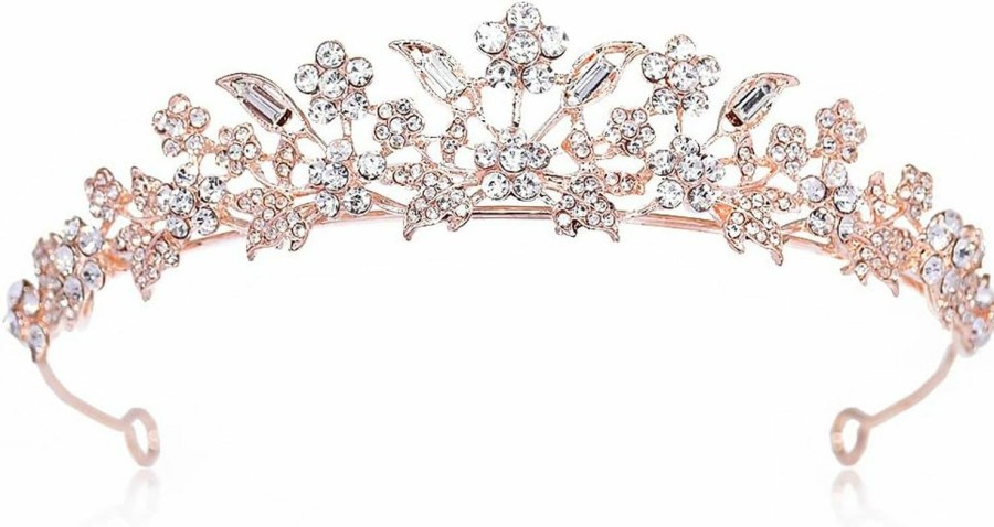 CROWNFAN Fashion Headbands | Rhinestone Crystal Tiaras And Crowns Headband For Women Birthday Pageant Wedding Prom Princess Crown (A-003-2 Rose Gold)