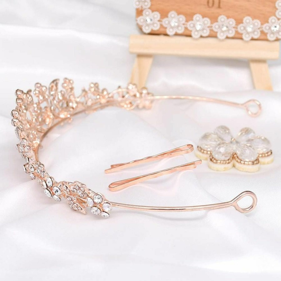 CROWNFAN Fashion Headbands | Rhinestone Crystal Tiaras And Crowns Headband For Women Birthday Pageant Wedding Prom Princess Crown (A-003-2 Rose Gold)