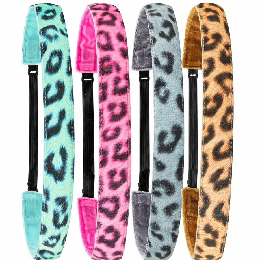 FROG SAC Fashion Headbands | Frog Sac 4 Cheetah Headbands For Girls, Reversible Nonslip Velvet Leopard Print Headband Pack, Elastic Leopard Headbands For Women, Cute Animal Print Hair Accessories For Teens