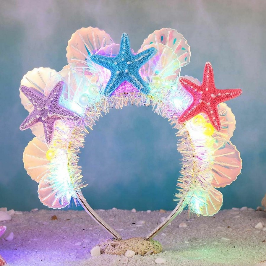 GORTIN Fashion Headbands | Gortin Light Up Headband Led Starfish Headbands Glow Seashell Hair Hoop Party Costume Headwear Beach Rave Hair Accessories For Women And Girls