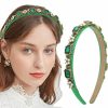 Coridy Fashion Headbands | Coridy Thin Green Headbands For Women Pearl Rhinestone Hairbands With Gold Leaf Emeralds Head Band Bejeweled Headbands(Elegant)