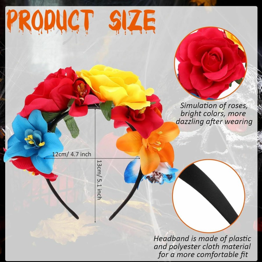 Xinnun Fashion Headbands | Xinnun 18 Pcs Mexican Rose Flower Crown Headband Easter Mardi Gras Headpiece Cosplay Headgear For Party