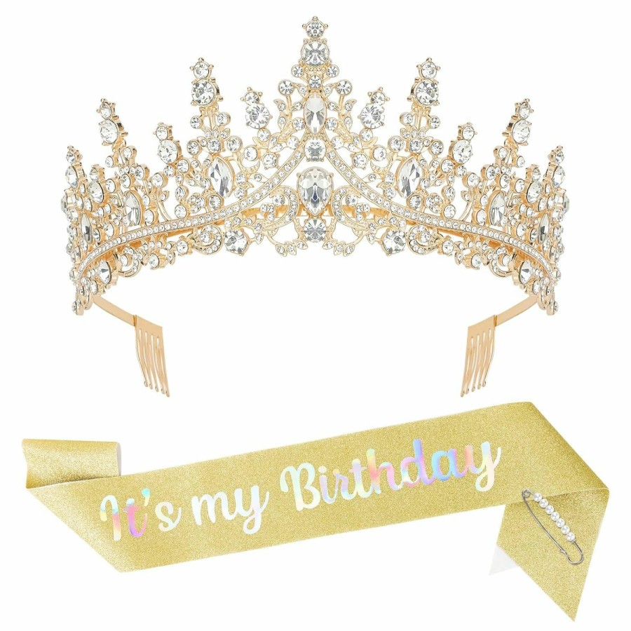 BAHABY Fashion Headbands | Bahaby It'S My Birthday Sash & Rhinestone Tiara Set Princess Birthday Sash And Tiara For Women Birthday Decorations Rhinestone Headband For Women Girls (Pink)