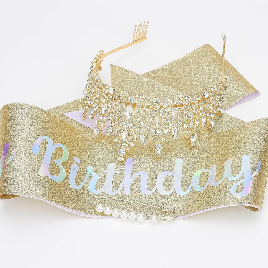 BAHABY Fashion Headbands | Bahaby It'S My Birthday Sash & Rhinestone Tiara Set Princess Birthday Sash And Tiara For Women Birthday Decorations Rhinestone Headband For Women Girls (Pink)