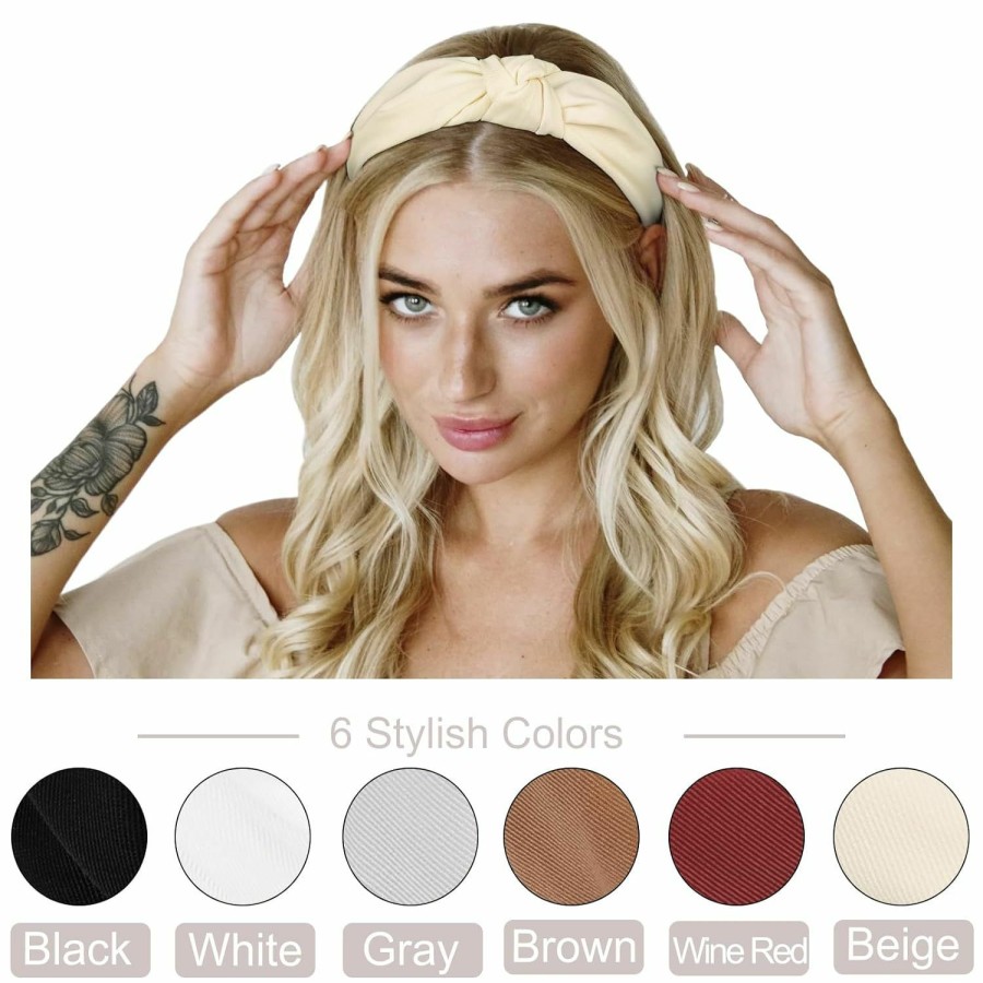 WOVOWOVO Fashion Headbands | Wovowovo 5 Pcs Thin Leather Headbands For Women, Cute Knotted Head Bands For Women'S Hair Fashion Kont Headband Black Brown White Headbands For Girls Womens Hair Accessories