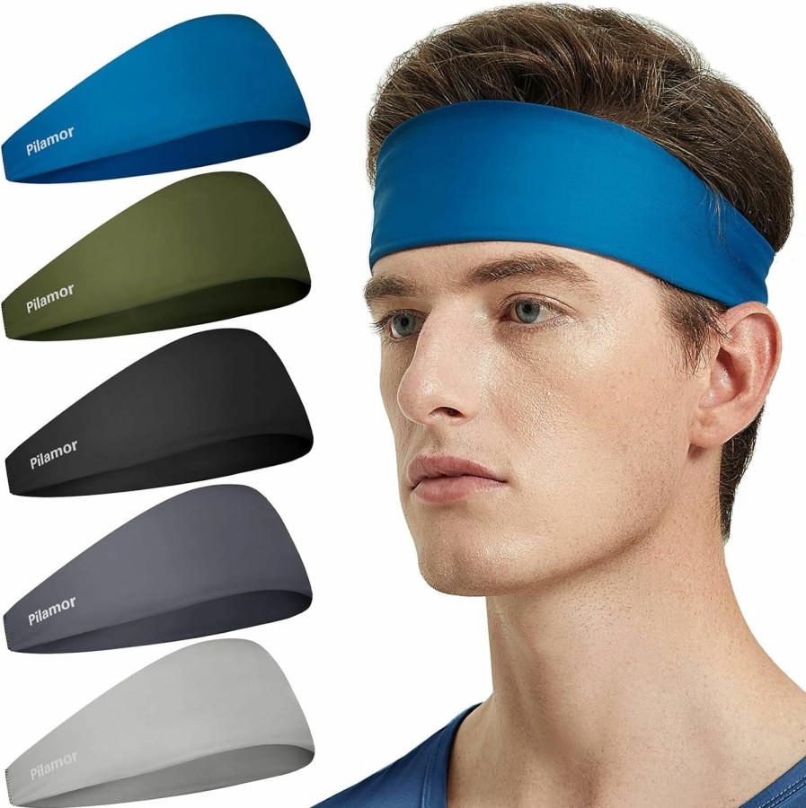 Pilamor Fashion Headbands | Pilamor Mens Sweatbands(5Pack), Headbands For Men And Women, Mens Headband For Running, Football, Yoga, Basketball,Thin And Absorbent Headbands