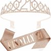 KICOSY Fashion Headbands | 21St Birthday Crowns And Sashes For Women, Birthday Sash Princess Tiara Headband Elegant Rose Gold Crown With Combs For Girls Crystal Tiaras Birthday Headpieces For Party Hair Accessories Gifts