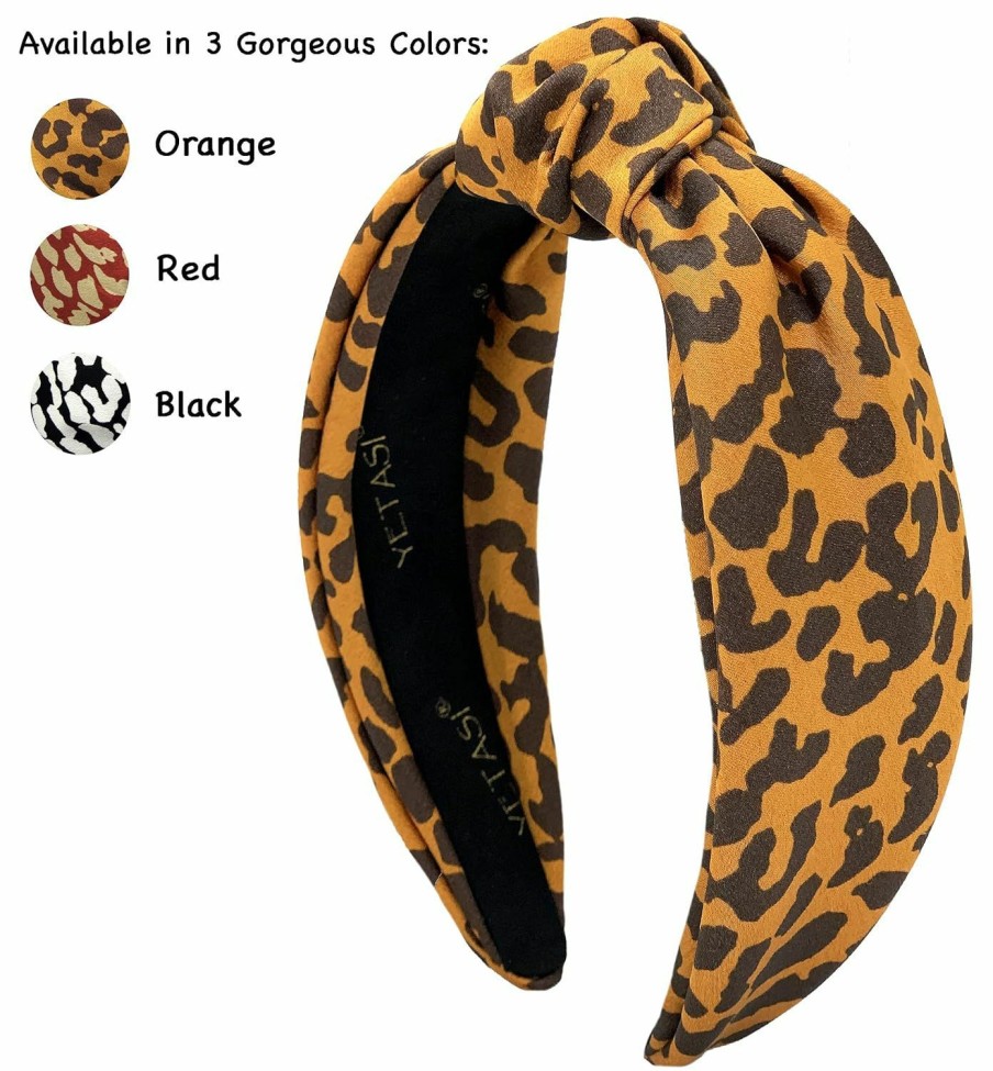 YETASI Fashion Headbands | Yetasi Leopard Satin Headbands For Women. Head Bands For Women'S Hair Are Chic. Green Knotted Headband Is A Cheetah Top Knot Head Band