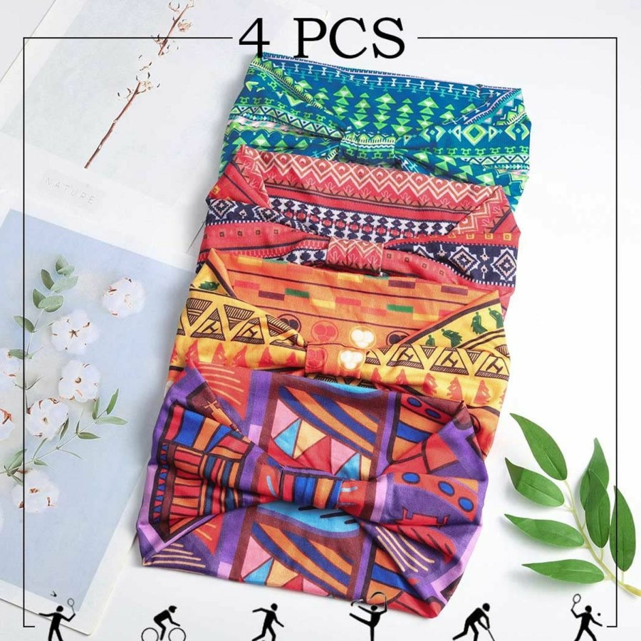 Aceorna Fashion Headbands | Aceorna African Headbands Boho Knotted Hairbands Stretch Wide Head Wraps Elastic Yoga Turban Hair Scarfs Workout Printed Hair Accessories For Women And Girls Pack Of 4 (Style A)