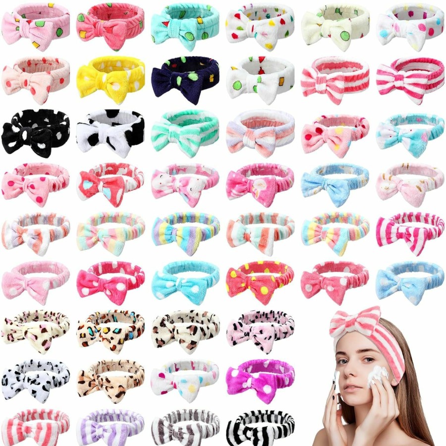 Giegxin Fashion Headbands | Giegxin 48 Pieces Spa Headband Bulk Bow Hair Band Facial Makeup Headbands Fluffy Plush Headband For Women Washing Face Spa Shower Cleansing (Cute Pattern)