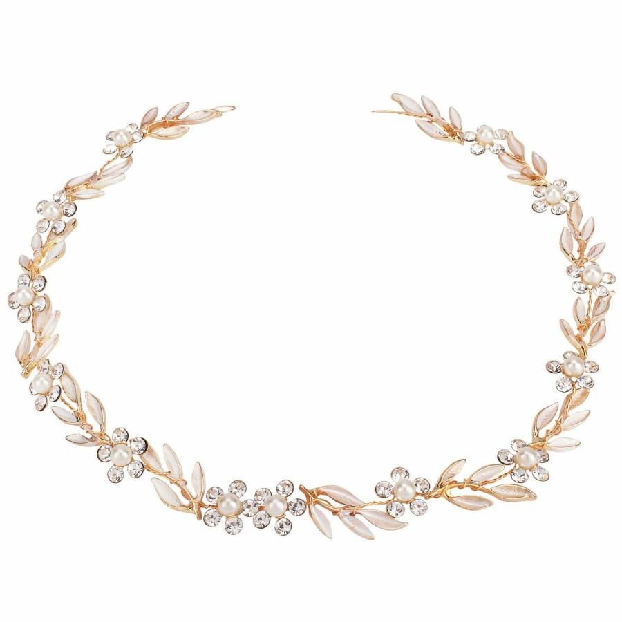 Didder Fashion Headbands | Didder Bride Wedding Hair Vine Headband Leaf Pearl Crystal Gold Bridal Hair Accessories Flower Headband Wedding Hair Accessories For Brides Headpiece Jewelry For Women Girls (Gold)