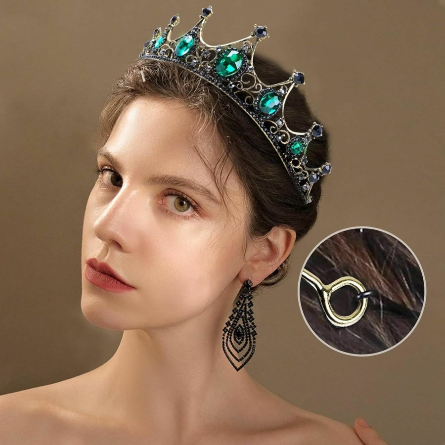 TOCESS Fashion Headbands | Tocess Green Crown Tiara For Women, Vintage Princess Crown Queen Tiara With Halo Crystal Emerald Rhinestone For Girls Bridal, Wedding, Pageant, Halloween, Prom Birthday Festival Party