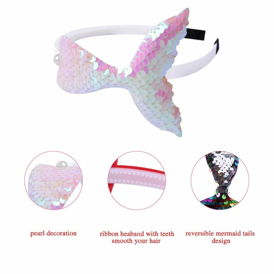 WJYX BOWS Fashion Headbands | Wjyx Bows 10Pcs Girls Headbands Sequins Glitter Mermaid Party Hairbands With Teeth Reversible Fish Tail Headband Birthday Party Favors Hair Accessories For Toddlers Kids Children