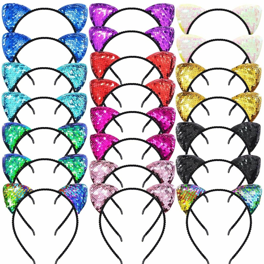 Beinou Fashion Headbands | Beinou 12 Pcs Reversible Sequin Cat Ears Headband Shiny Cat Ear Hair Hoops Cute Bling Kitty Hairband Hair Accessories For Girls Women Daily Wearing And Party Decoration