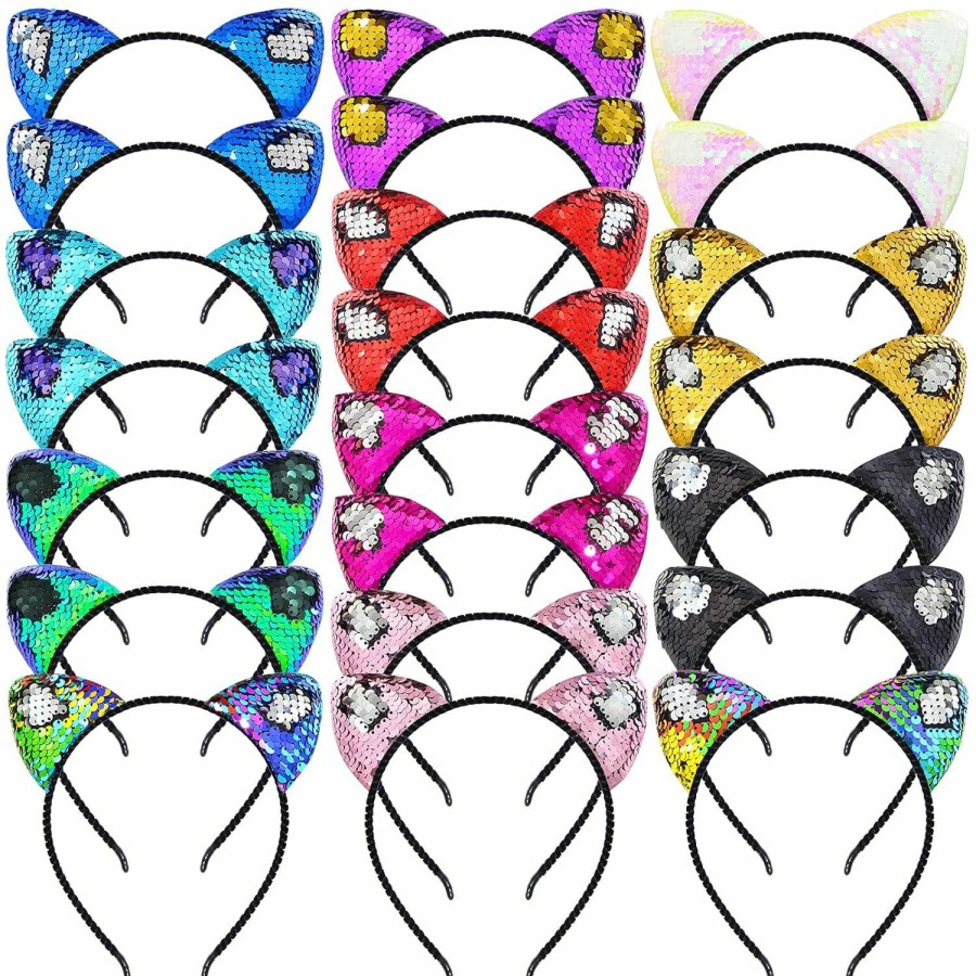 Beinou Fashion Headbands | Beinou 12 Pcs Reversible Sequin Cat Ears Headband Shiny Cat Ear Hair Hoops Cute Bling Kitty Hairband Hair Accessories For Girls Women Daily Wearing And Party Decoration