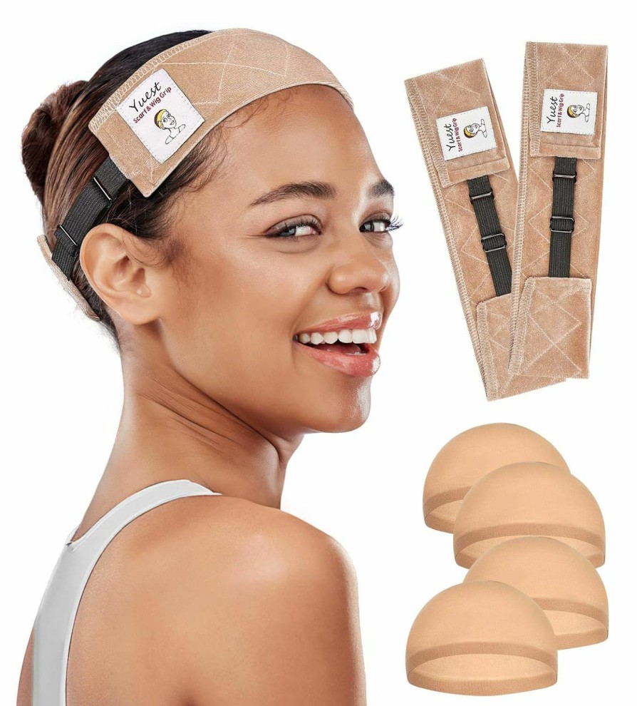 Yuest Fashion Headbands | Yuest Wig Grip Band For Lace Front Wig Grip Bands For Keeping Wigs In Place Secured Non Slip Grip Headband Wig Accessory For Women Wigs Gripper No Slip Velvet Wig Head Grip Band Beige 2 Pack