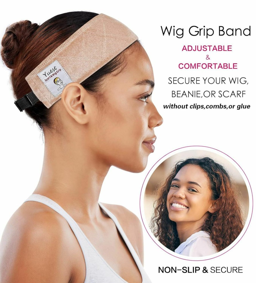 Yuest Fashion Headbands | Yuest Wig Grip Band For Lace Front Wig Grip Bands For Keeping Wigs In Place Secured Non Slip Grip Headband Wig Accessory For Women Wigs Gripper No Slip Velvet Wig Head Grip Band Beige 2 Pack