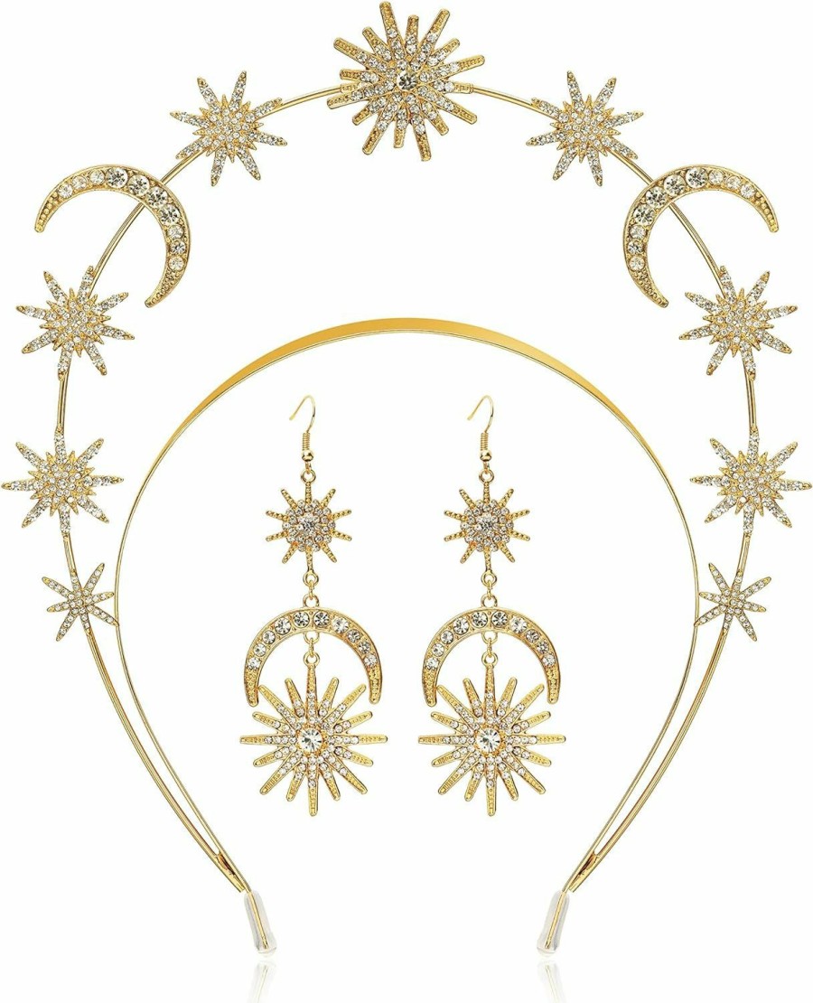 Zivyes Fashion Headbands | Halo Crown Moon Stars Goddess Crown Halo Headband Tiaras And Crowns For Women Boho Bridal Wedding Headpiece