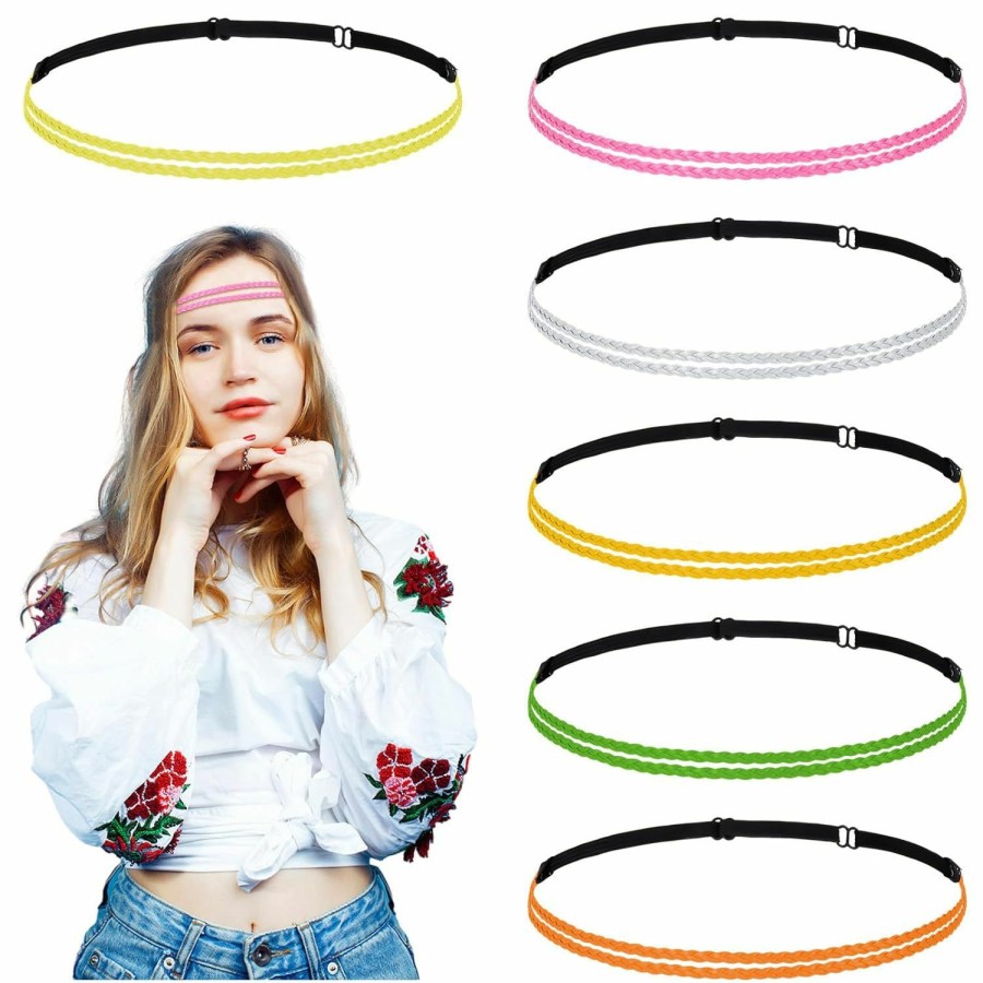 Yinder Fashion Headbands | 6 Pieces Elastic Braided Headbands Boho Hair Bands Hippie Headbands For Women Leather Stretchy Headbands Double Non Slip Braided Hair Headbands For Vacation Women Girls Hair Accessory (Elegant Color)