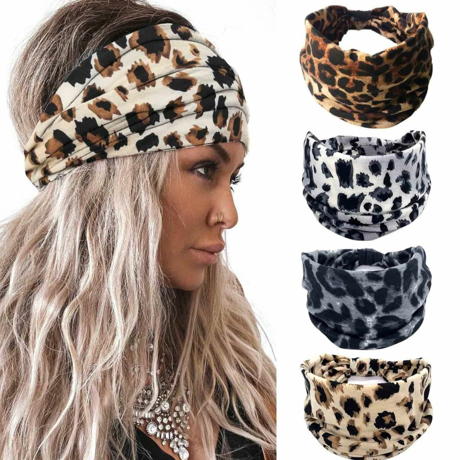 Acenail Fashion Headbands | Acenail Wide Headbands Women Knotted Turban Headband Elastic Non Slip Hairbands Floral Workout Headbands Yoga Cotton Hair Scarfs Boho Head Wraps Fashion Hair Accessories For Women Girls 4Pcs(Bohemian)