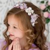 Campsis Fashion Headbands | Campsis Led Flower Girl Headpiece Glowing Pearl Princess Light Up Headband For Wedding Leaf Floral Crystals Frist Communion Hair Accessories Prom Birthday For Girls (Gold)