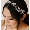 SWEETV Fashion Headbands | Sweetv Handmade Wedding Headpieces For Bride Hair Accessories Flower-Leaf Bridal Headband Rose Gold Wedding Hair Piece