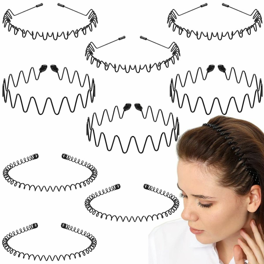 BOYIVI Fashion Headbands | Boyivi 9 Pieces Metal Hairband For Men And Women Uni Adjustable Black Wavy Hair Band Non-Slip Spring And Summer Home Outdoor Hair Hoop Fashion Simple Elastic Hair Accessories (Style A)