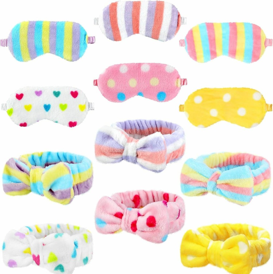 Kajaia Fashion Headbands | Kajaia 12 Pcs Sleepover Party Favors For Teenager Girl, Spa Headband For Washing Face Bow Makeup Headbands, Plush Sleep Eye Mask For Single Women Spa Pajama Party (Tie Dye)