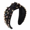 NVENF Fashion Headbands | Nvenf Rhinestone Knotted Headbands For Women, Crystal Beaded Jeweled Headbands, Top Knot Headbands Womens Fashion Hairbands Summer Hair Accessories (B-Brown)