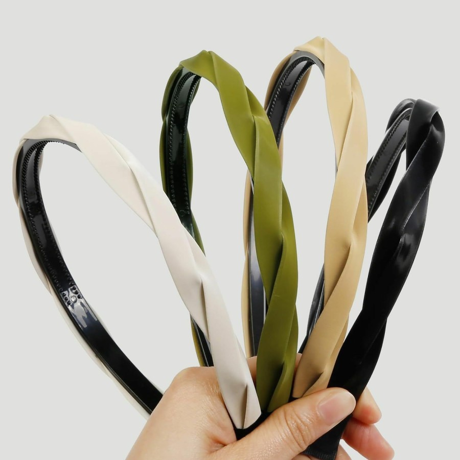 WOVOWOVO Fashion Headbands | Wovowovo 4 Pieces Braided Headbands For Women Girls Leather Thin Hairbands For Women'S Hair Fashion Non Slip Head Band Solid Colors Hair Accessories