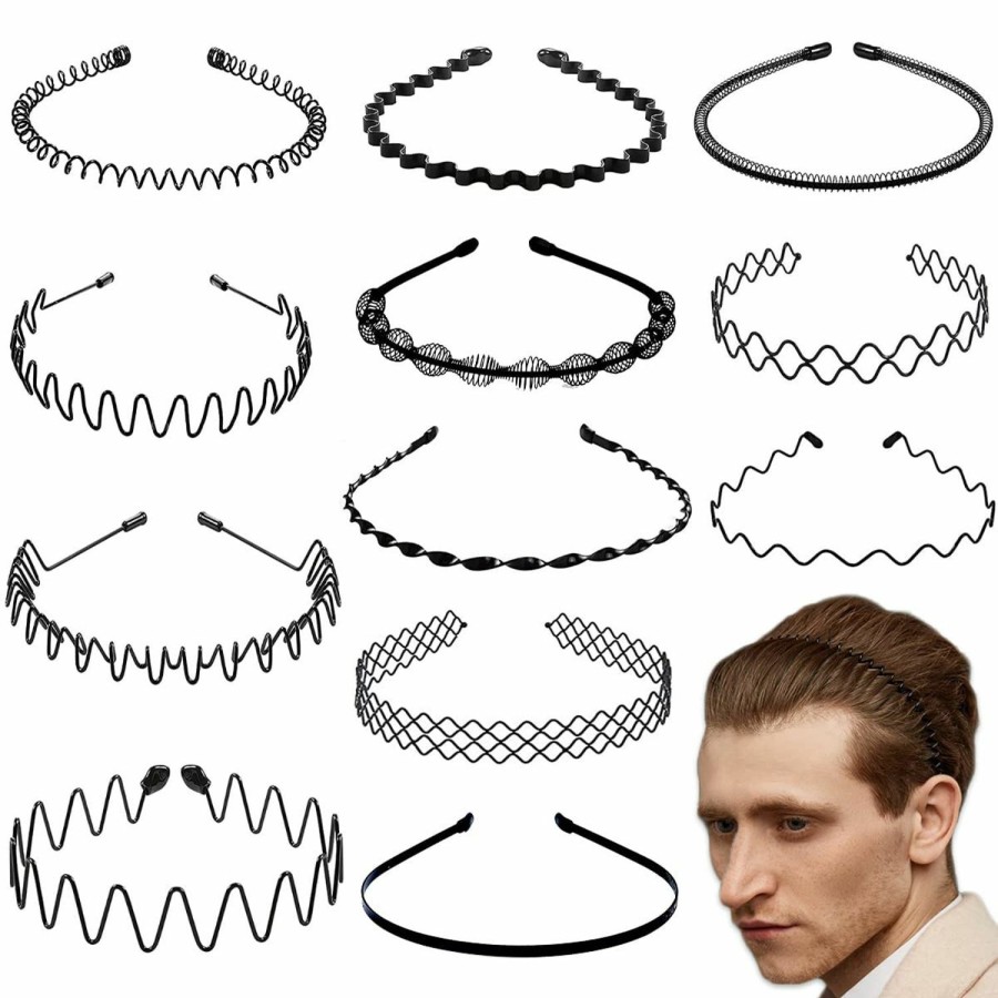 BOYIVI Fashion Headbands | Boyivi 12 Pieces Metal Headband For Men Adjustable Wavy Black Hair Band Non-Slip Hair Hoop Uni For Home, Outdoor, Sports And Yoga Accessories