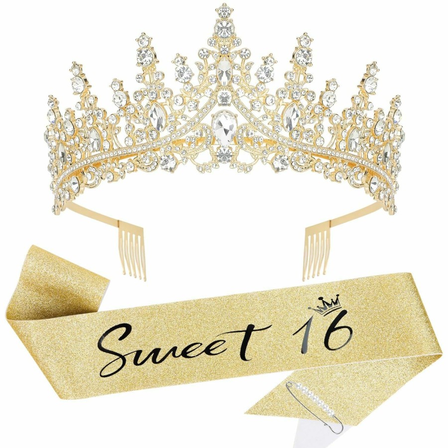 Casoty Fashion Headbands | Casoty 16Th Birthday Sash And Tiara For Girls, Sweet 16 Birthday Decorations, Sweet 16 Sash And Tiara Set With Pearl Pin, Sweet 16 Birthday, 16Th Birthday Decorations For Girls