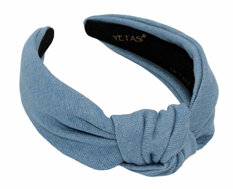 YETASI Fashion Headbands | Yetasi Blue Headbands For Women Are Trendy. Light Blue Jean Knotted Headband For Women Made Of Non Slip Material. Denim Top Knot Headband