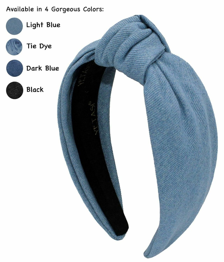 YETASI Fashion Headbands | Yetasi Blue Headbands For Women Are Trendy. Light Blue Jean Knotted Headband For Women Made Of Non Slip Material. Denim Top Knot Headband