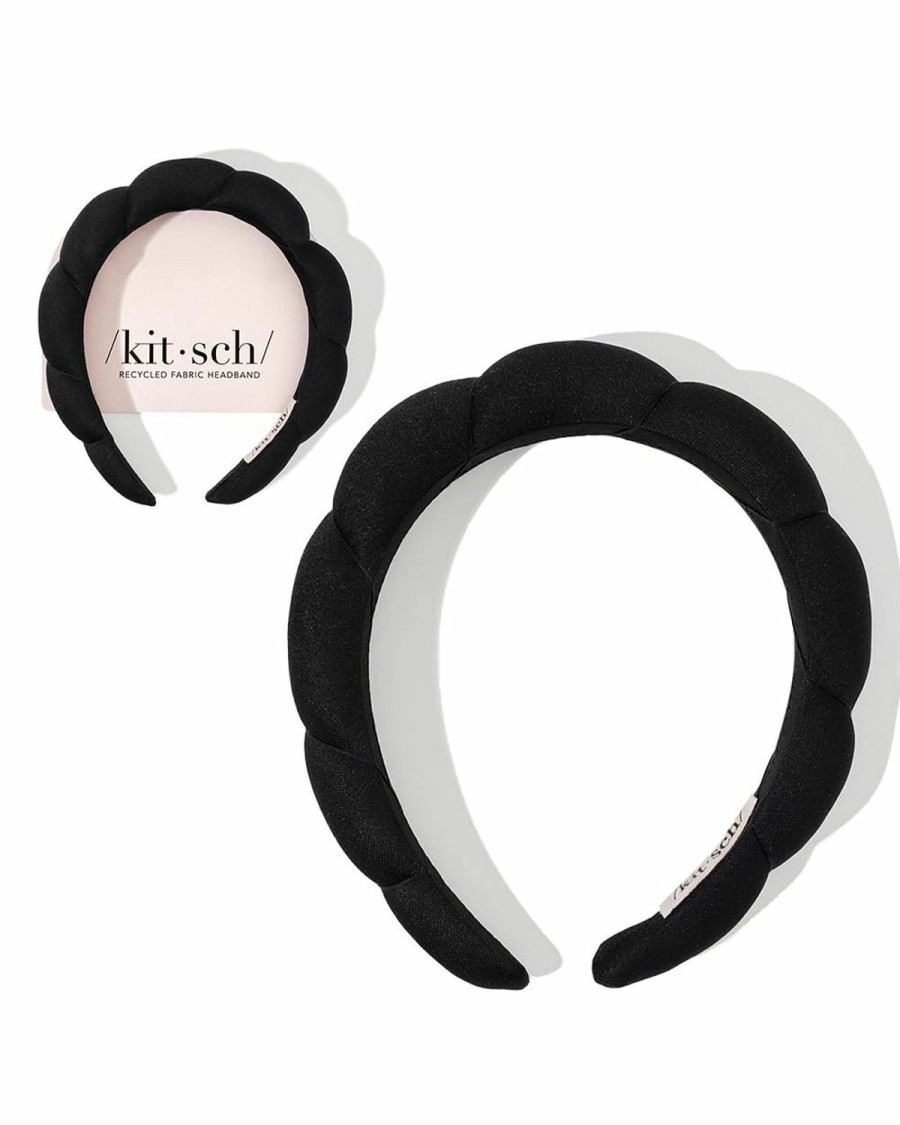 Kitsch Fashion Headbands | Kitsch Recycled Black Skincare Headband For Washing Face - Puffy Makeup Headband For Women | Bubble Headband & Face Wash Headband For Girls | Spa Headband For Washing Face | Cute Headbands For Women