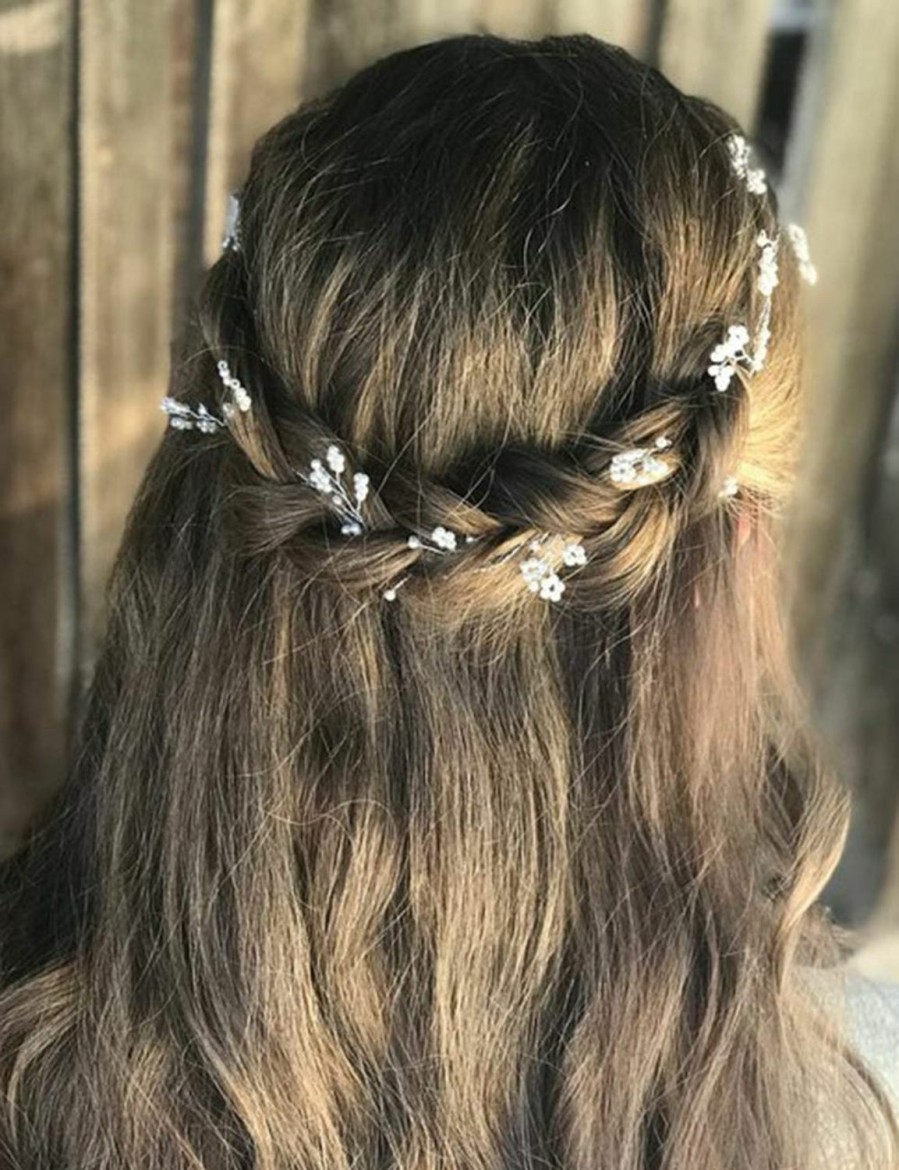 Chargances Fashion Headbands | Chargances Bridal Long Hair Vine Pearl Headband Bohemia Pearl Hairpiece For Weeding Prom Festival Pearl Wedding Hair Accessories Bridesmaids Headpiece Flower Girls Weeding Hair Jewelry (Silver)