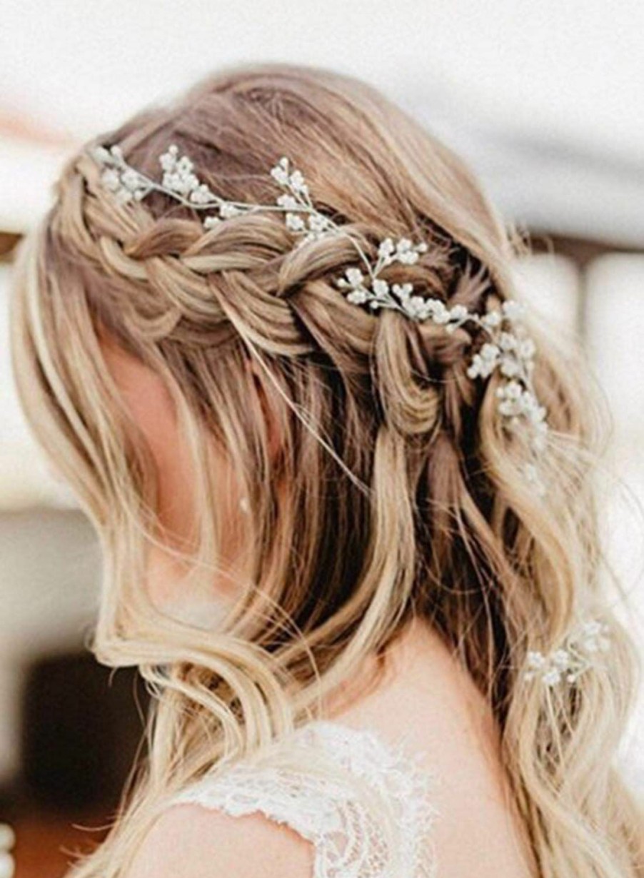 Chargances Fashion Headbands | Chargances Bridal Long Hair Vine Pearl Headband Bohemia Pearl Hairpiece For Weeding Prom Festival Pearl Wedding Hair Accessories Bridesmaids Headpiece Flower Girls Weeding Hair Jewelry (Silver)