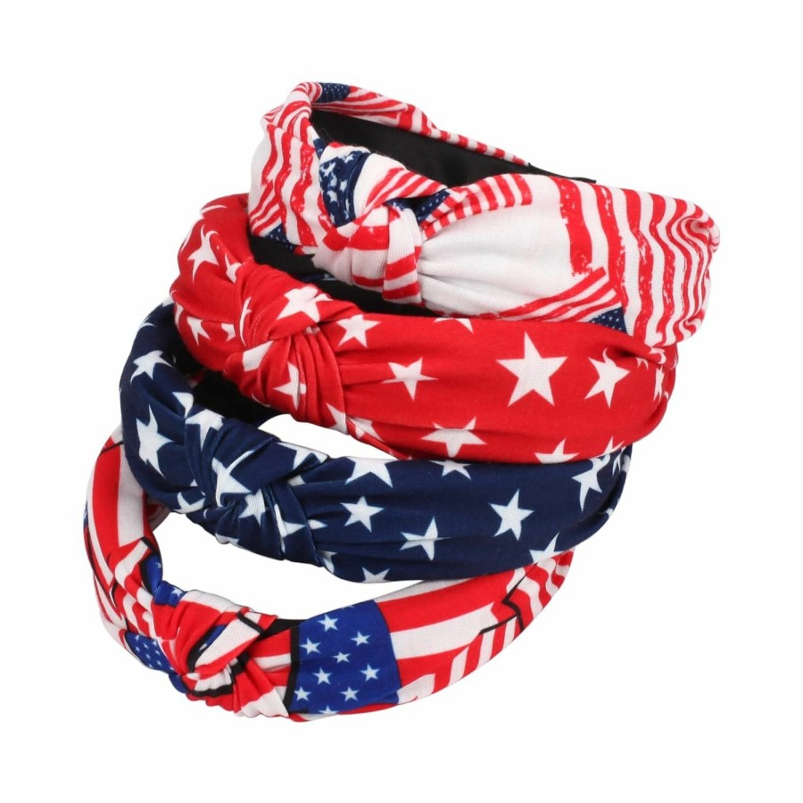 Budsmile Fashion Headbands | Budsmile 4Pcs American Flag Headbands For Women Girls Independence Day 4Th Of July Red White Blue Patriotic Usa Bow Knotted Wide Headband Yoga Hair Band Hair Hoops