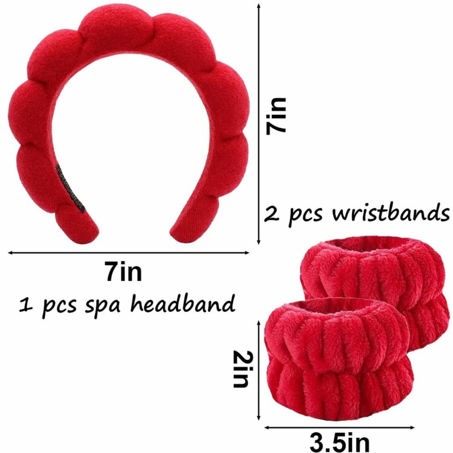 ANEESAA Fashion Headbands | Aneesaa Spa Headband For Washing Face Wristband Set Sponge Makeup Skincare, Terry Cloth Bubble Soft Get Ready Hairband For Women Girl Puffy Padded Headwear Thick Hair Accessory (Pink)