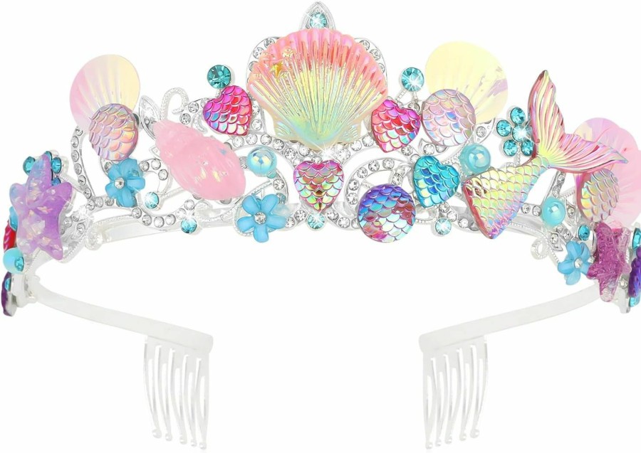 BAHABY Fashion Headbands | Bahaby Mermaid Crown For Girls Little Mermaid Birthday Decorations Seashell Mermaid Tail Tiaras For Women Girls