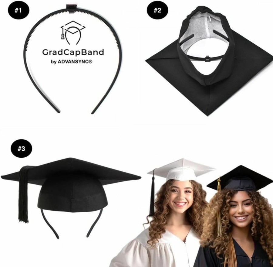 ADVANSYNC Fashion Headbands | Advansync Gradcapband Secures Your Graduation Cap. Don'T Change Your Hair. Upgrade Your Cap Black