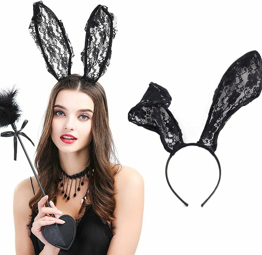 Aceorna Fashion Headbands | Aceorna Lace Hairband Black Cat Ears Hair Hoop Sexy Bunny Ear Headband Party Decoration Headdress Cosplay Headwear Costume Hair Accessories For Halloween,Christmas,Masquerade,Nightclubs