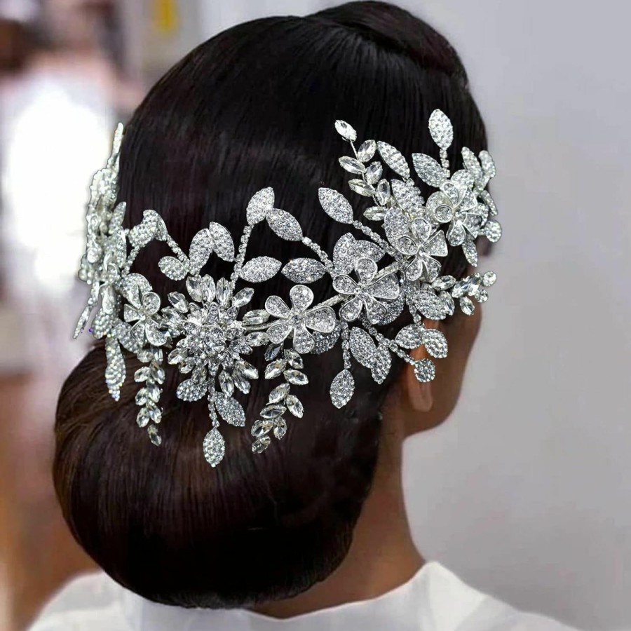 WONRLUA Fashion Headbands | Wonrlua Wedding Headpiece For Bride, Rhinestone Bridal Headband, Bridal Hair Accessories With Alloy Leaf