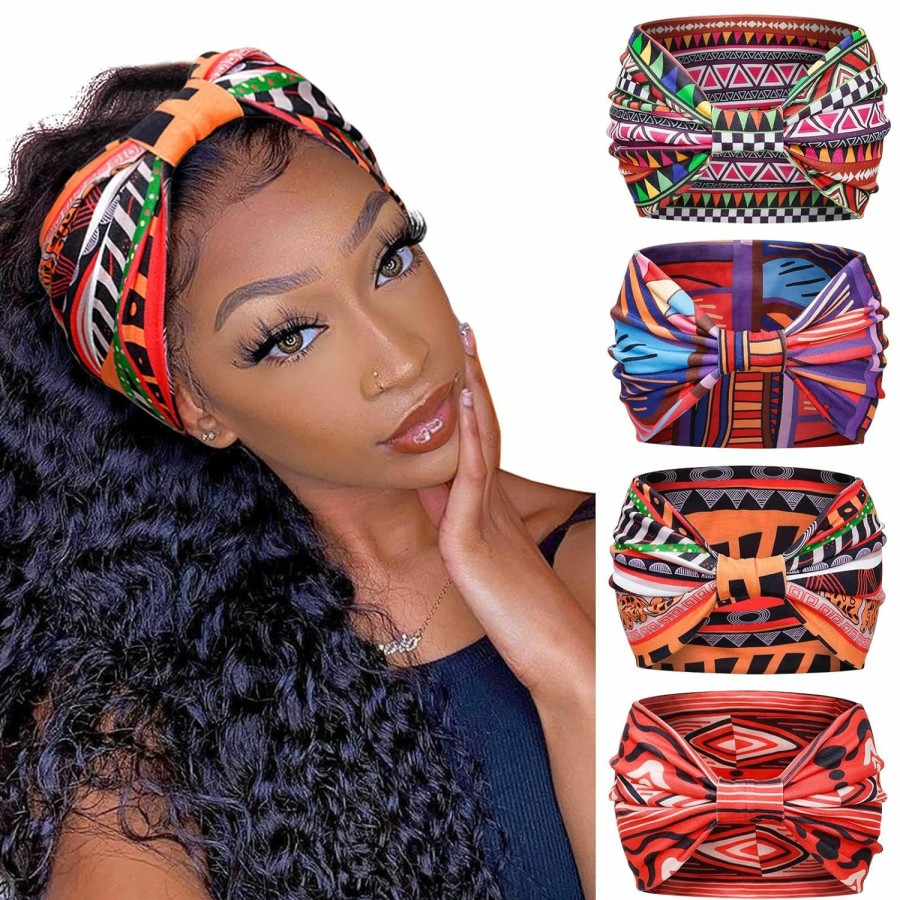 Huachi Fashion Headbands | Huachi Wide Headbands For Women Boho Workout Head Bands For Women'S Hair African Knotted Non Slip Headwrap Turban Sport Yoga Girls Bandeau Hair Accessories (Pack Of 4)