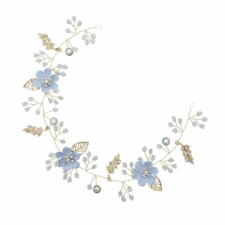 DRESSOOS Fashion Headbands | Dressoos Ladies Headbands Pearl Headband Crystal Headpiece Hair Vine Floral Bride Wedding Hair Vine Wedding Hair Accessories Girl Pearl Flower Hair Piece Wreath Blue Miss Hair