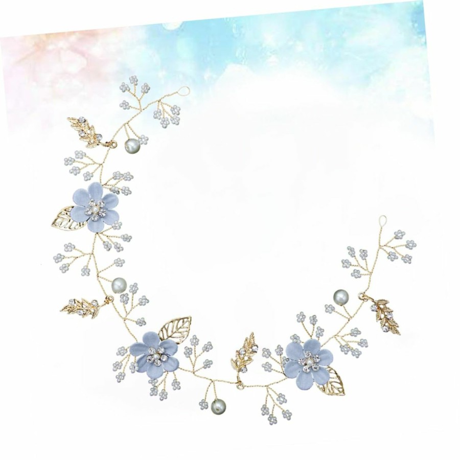 DRESSOOS Fashion Headbands | Dressoos Ladies Headbands Pearl Headband Crystal Headpiece Hair Vine Floral Bride Wedding Hair Vine Wedding Hair Accessories Girl Pearl Flower Hair Piece Wreath Blue Miss Hair