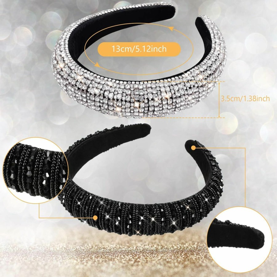 Chuangdi Fashion Headbands | Chuangdi 4 Pieces Padded Rhinestone Headband Diamond Crystal Beaded Wide Headband Bejewelled Hairband Glitter Hair Accessories For Women Girls