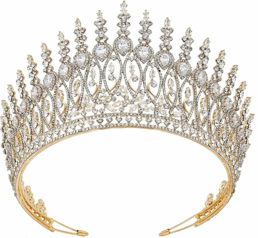 QXMYOO Fashion Headbands | Tall Wedding Tiaras For Bride Large Queen Crowns 5A Cubic Zirconia Princess Cz Bridal Headband For Bride Party Big Pageant Crown For Women Huge Crystal Headpiece Bridal Hair Accessories