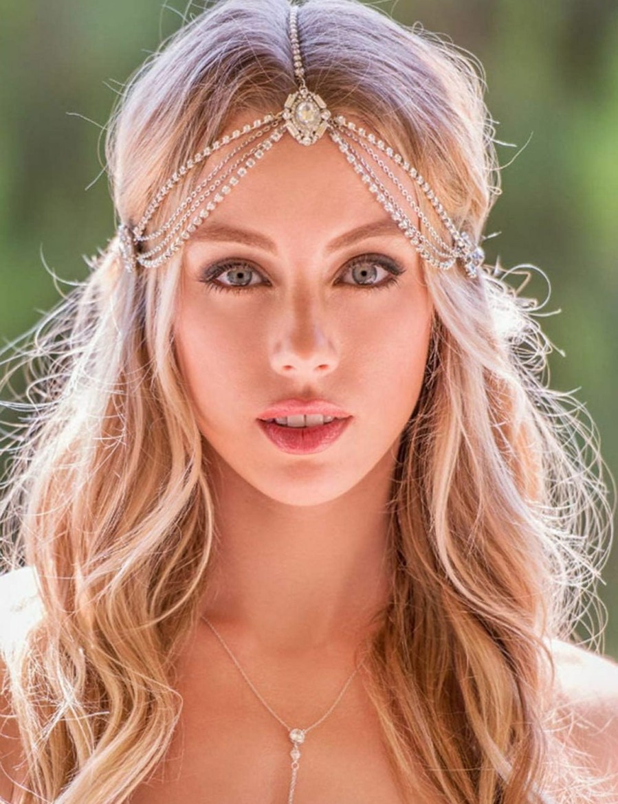 Missgrace Fashion Headbands | Missgrace Women Bohemian Rhinestones Gold Silver Gypsy Head Chain Hair Accessories For Bridal And Girls