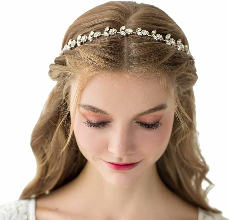 WOVOWOVO Fashion Headbands | Wovowovo Flower Girl Headpiece For Girls, Teens, Women Crystal Headband Flower Crown Hairbands Communion Bride Wedding Tiara Hair Accessories